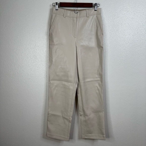 Babaton Pants - Babaton Cream Faux‎ Leather Straight Leg Pants Size 2